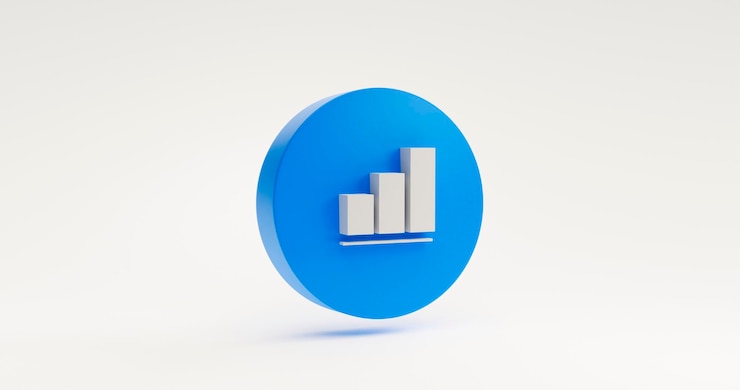 Photo gratuit graphique bleu graphique données statistiques rapport information icône symbole signe site web élément concept illustration sur fond blanc rendu 3d