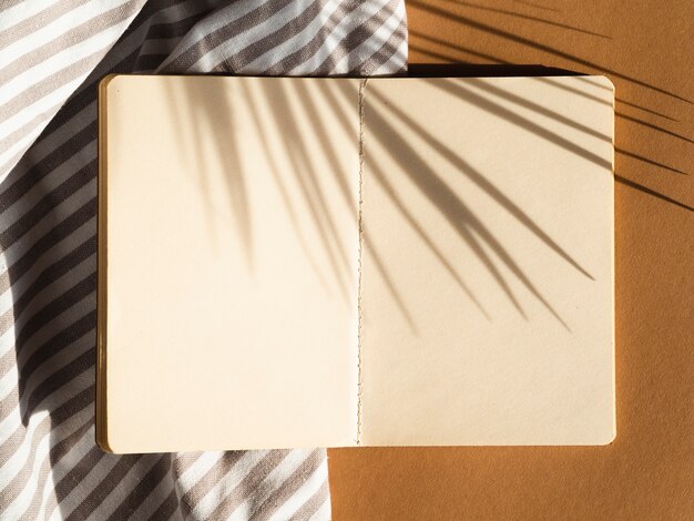 Gris et blanc dépouillé vierge sur fond beige avec ombre de feuilles de palmier