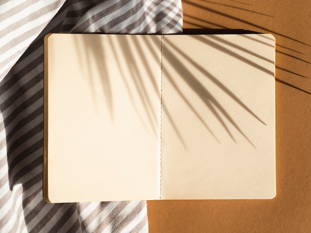 Gris et blanc dépouillé vierge sur fond beige avec ombre de feuilles de palmier