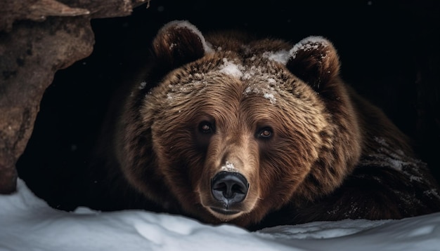 Photo gratuite grizzli majestueux dans la neige à l'air ludique généré par l'ia