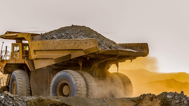 Photo gratuite gros camion transportant du sable sur un site minier de platine en afrique