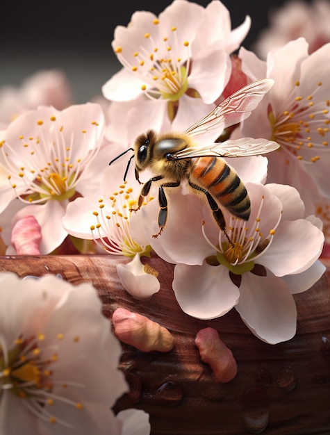 Gros plan sur une abeille collectant du nectar