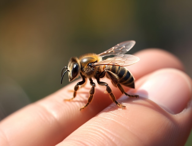 Gros plan sur l'abeille à portée de main