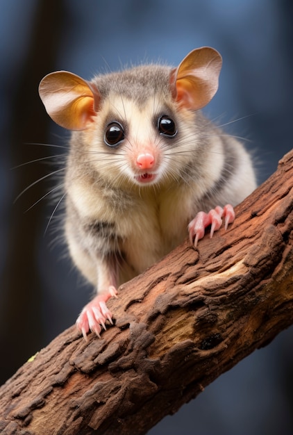 Photo gratuite gros plan sur un adorable opossum dans un arbre