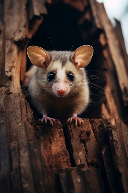 Gros plan sur un adorable opossum dans la nature