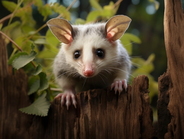 Gros plan sur un adorable opossum dans la nature