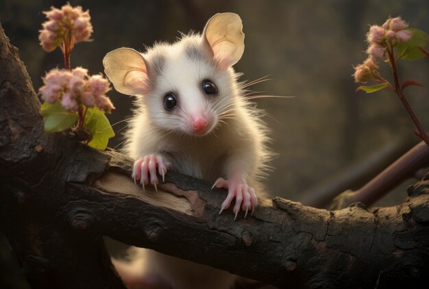 Gros plan sur un adorable opossum dans la nature