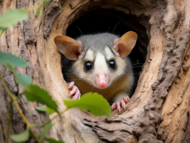 Gros plan sur un adorable opossum dans la nature