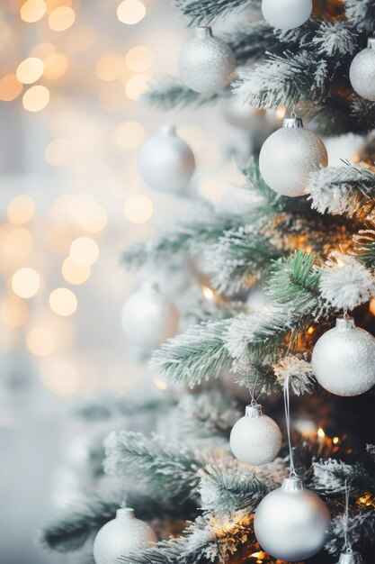 Gros plan sur un arbre de Noël joliment décoré