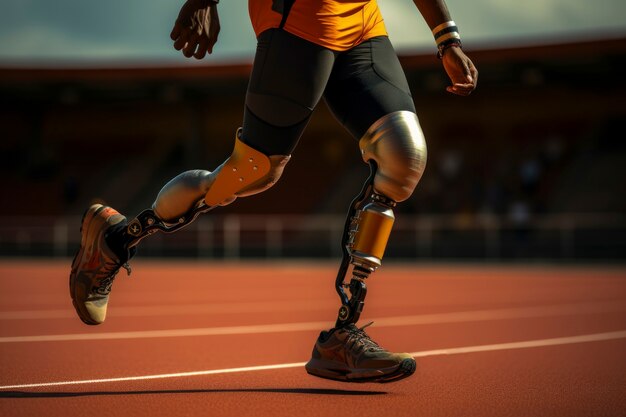 Gros plan sur un athlète paralympique en cours d’exécution