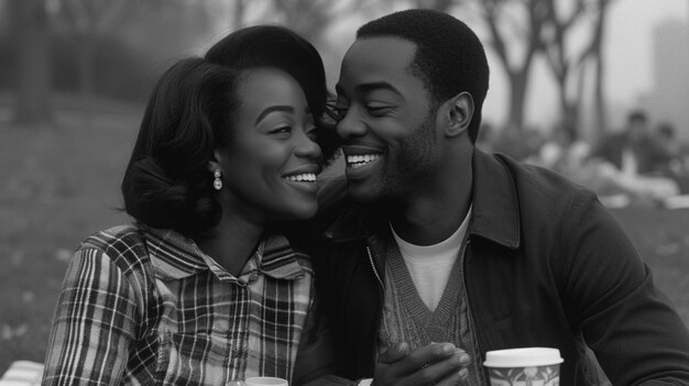 En gros plan, un beau couple en train de faire un pique-nique.