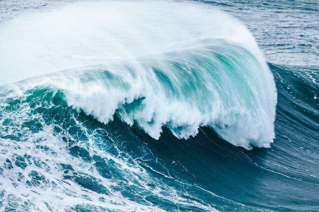 Gros plan d'une belle vague de mer bleue