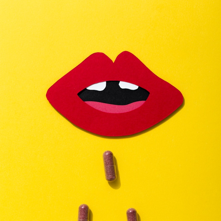 Photo gratuit gros plan, bouche, pilules