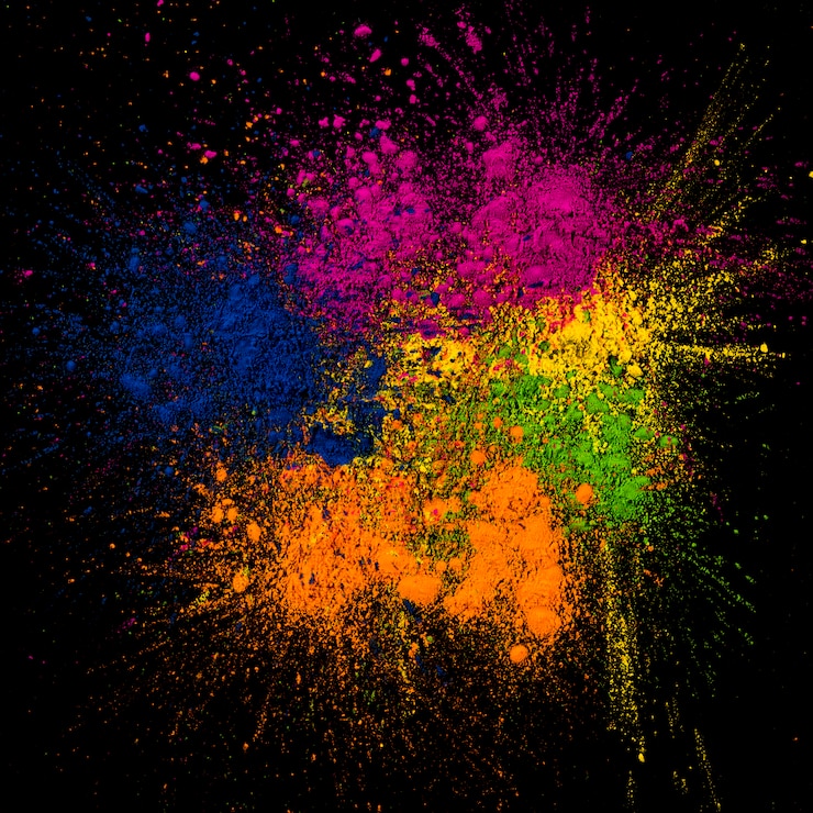 Photo gratuit gros plan, brillant, rangoli, couleurs, répandre, sur, fond
