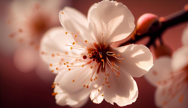 Gros plan d'un capitule rose au printemps généré par l'IA