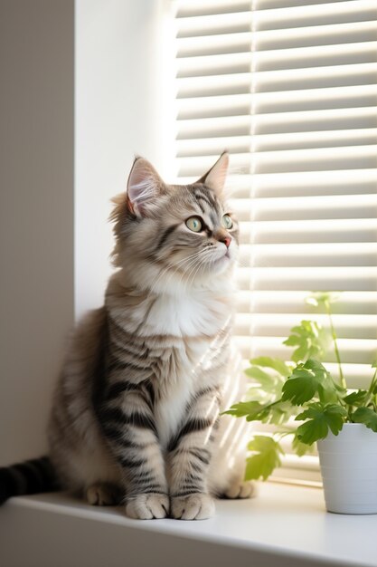 Gros plan sur un chaton à côté de la fenêtre