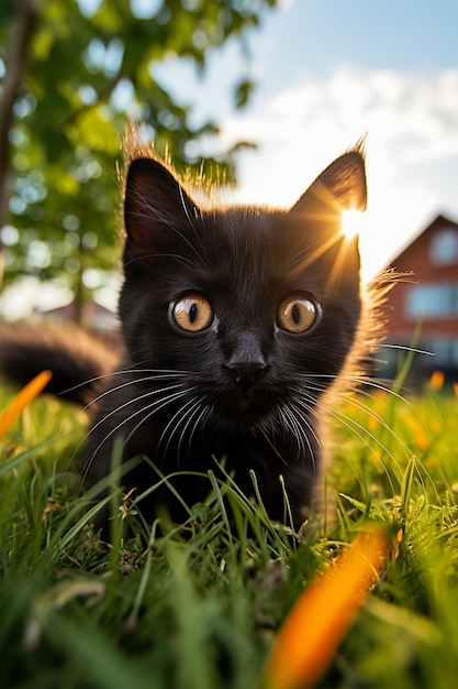 Photo gratuite gros plan sur un chaton dans l'herbe