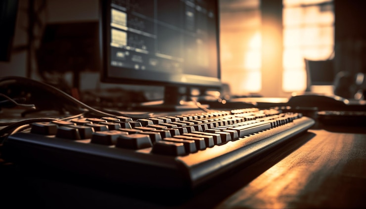 Photo gratuit gros plan sur un clavier d'ordinateur moderne tapant des données générées par l'ia