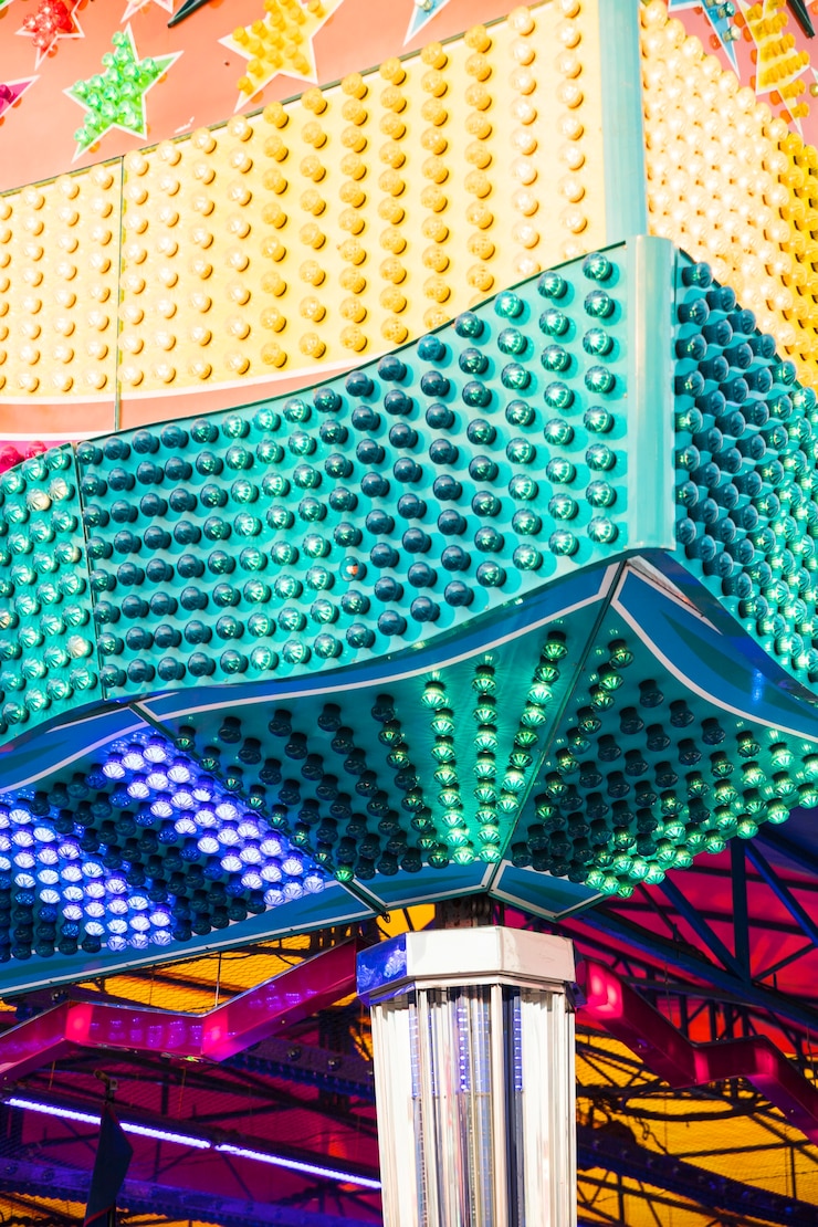 Photo gratuit gros plan, coloré, carrousel, ampoules