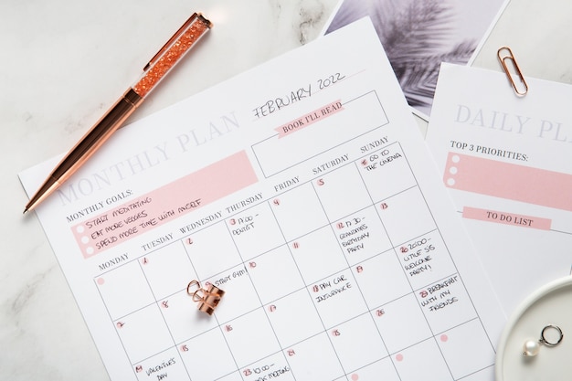 Photo gratuite gros plan sur la conception du calendrier