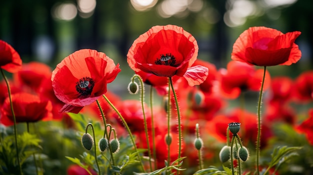 Gros plan sur les coquelicots rouges