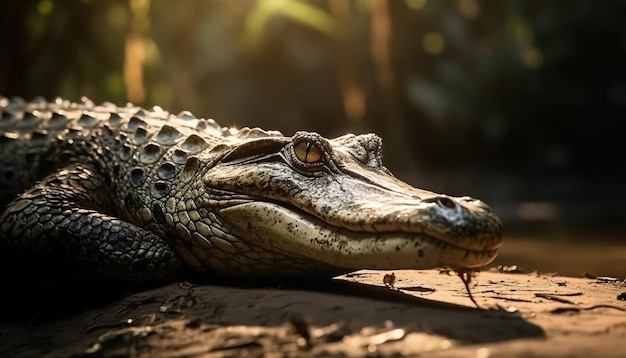 Gros plan d'un crocodile dangereux dans l'IA générative des marais africains