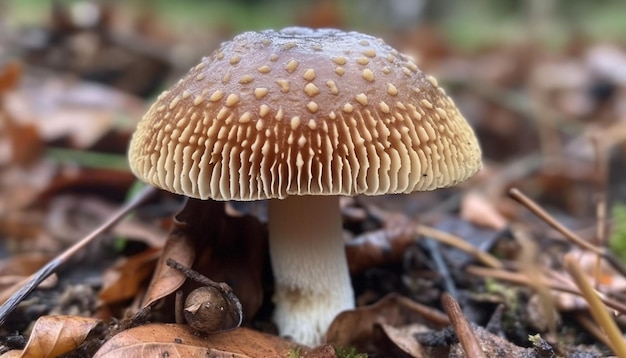 Photo gratuite gros plan sur la croissance de champignons agaric de mouche vénéneux générés par l'ia