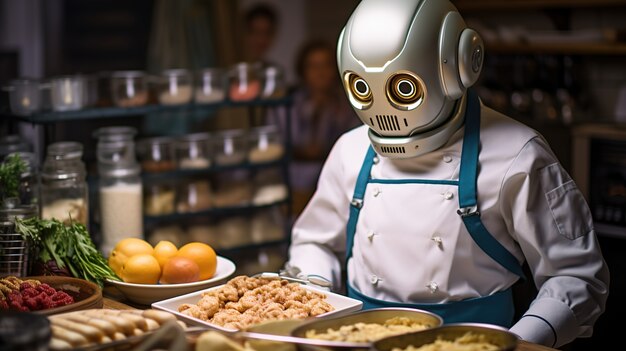 Gros plan sur la cuisine d'un robot anthropomorphe