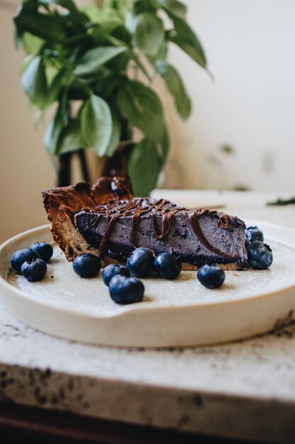 Gros plan d'un délicieux gâteau aux bleuets