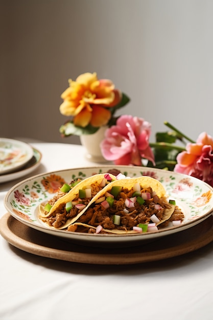 Photo gratuite gros plan sur un délicieux taco dans une assiette