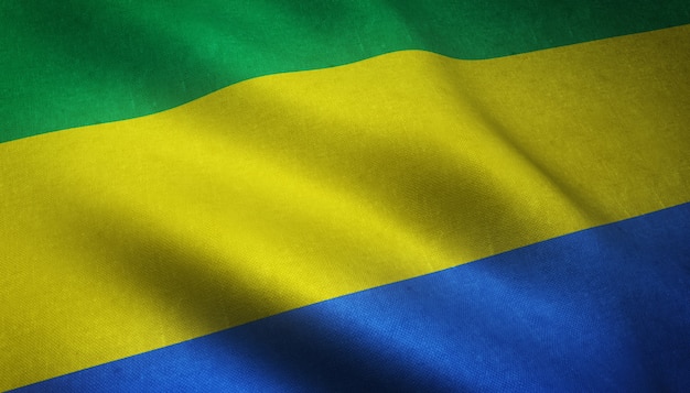 Gros plan du drapeau ondulant du Gabon