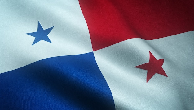 Gros plan du drapeau ondulant du Panama avec des textures grungy