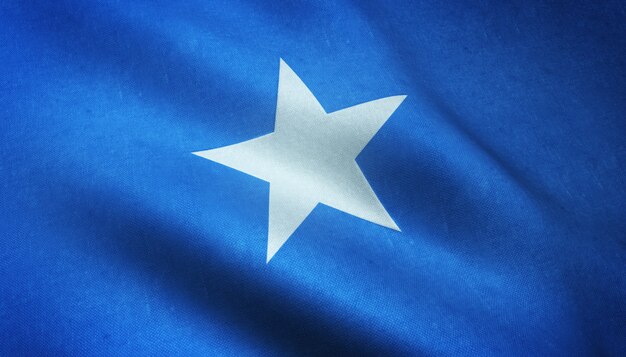 Gros plan du drapeau ondulant de la Somalie avec des textures intéressantes