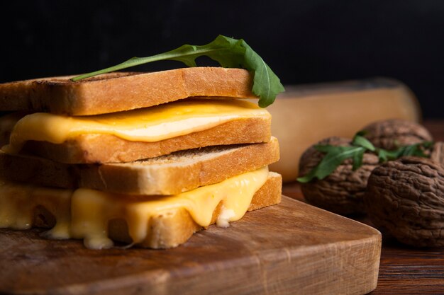 Gros plan sur du fromage fondu en sandwich