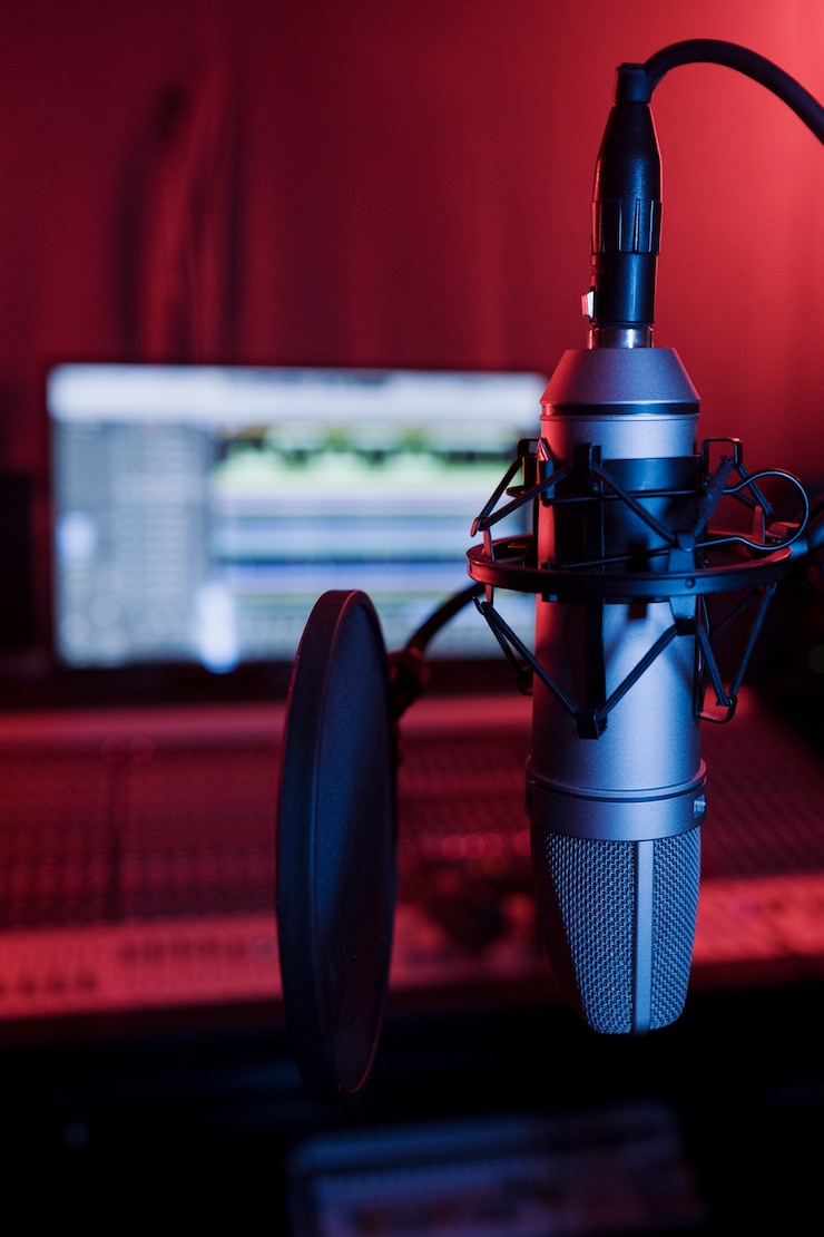 Photo gratuit gros plan du microphone et du filtre anti-pop
