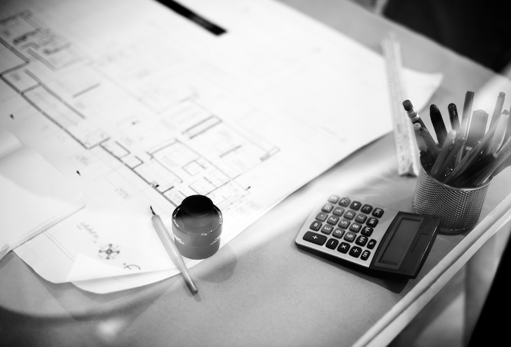 Photo gratuit gros plan du plan de mise en page de l'architecture du plan directeur