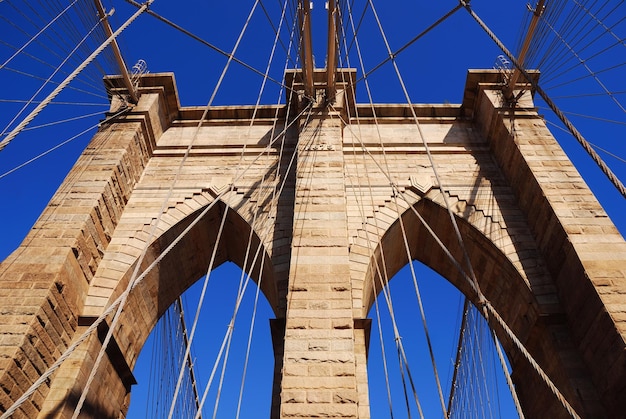 Gros plan du pont de Brooklyn à New York