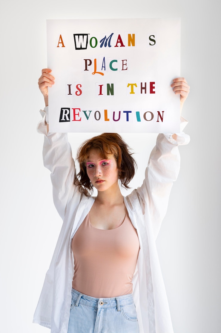 Photo gratuit gros plan sur une femme exprimant un message de révolution