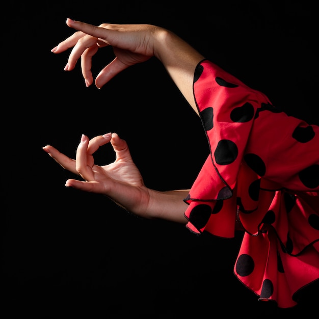 Gros plan, femme flamenca, exécuter, floreo