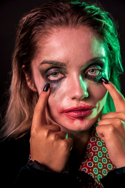 Gros plan, femme, maquillage, portrait, clown