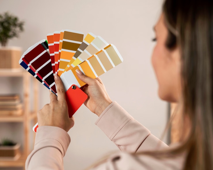 Photo gratuit gros plan, femme, tenue, palette couleurs