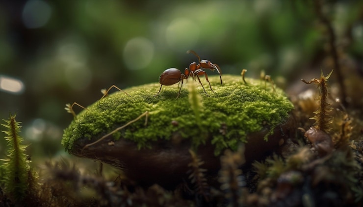 Photo gratuit gros plan sur une fourmi verte transportant de la nourriture dans l'eau générée par l'ia