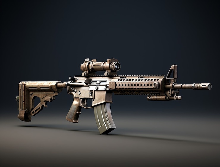 Photo gratuit gros plan sur un fusil de sniper présenté