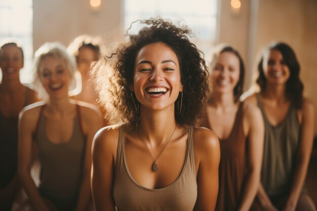 Gros plan sur des gens faisant du yoga à l'intérieur