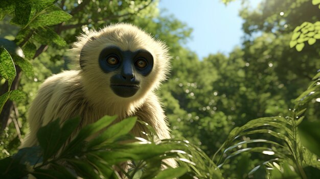 Gros plan sur gibbon dans la nature