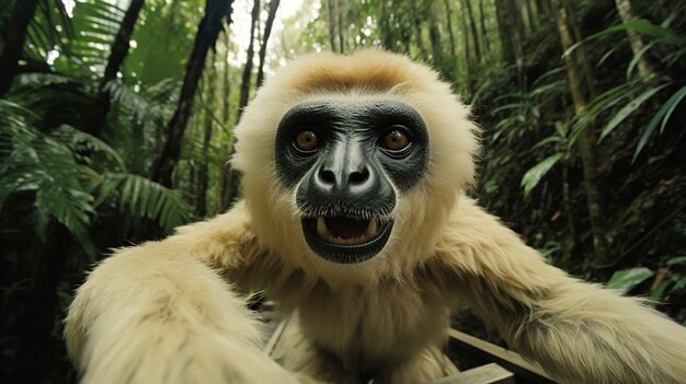 Gros plan sur gibbon dans la nature