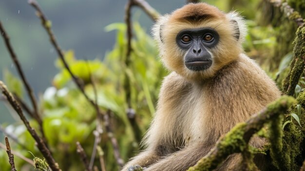 Gros plan sur gibbon dans la nature