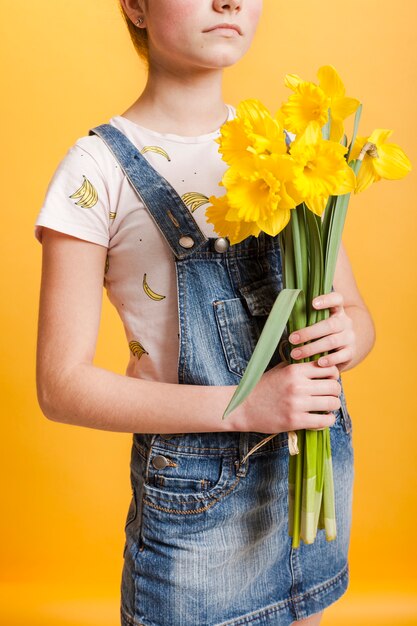 Gros plan, girl, fleurs