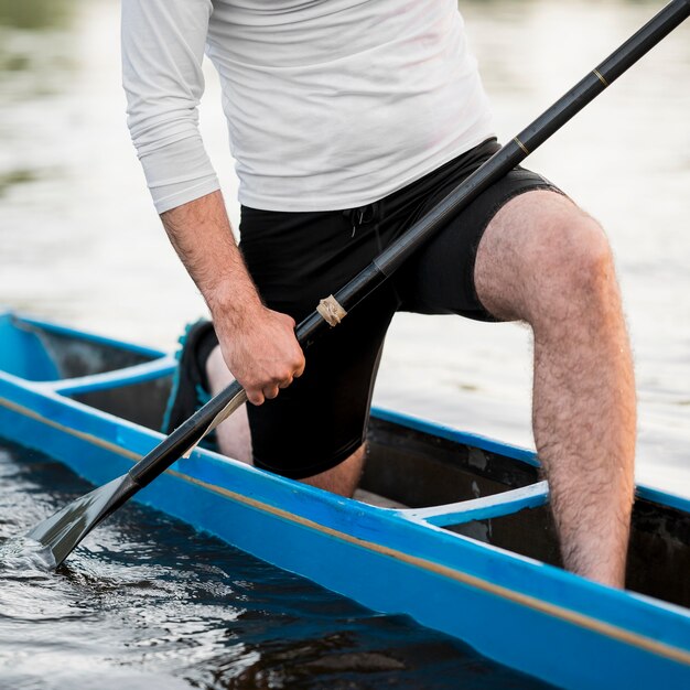 Gros plan, homme, kayak