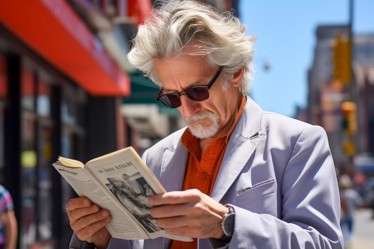 Photo gratuit gros plan sur un homme à la mode de new york lisant le journal